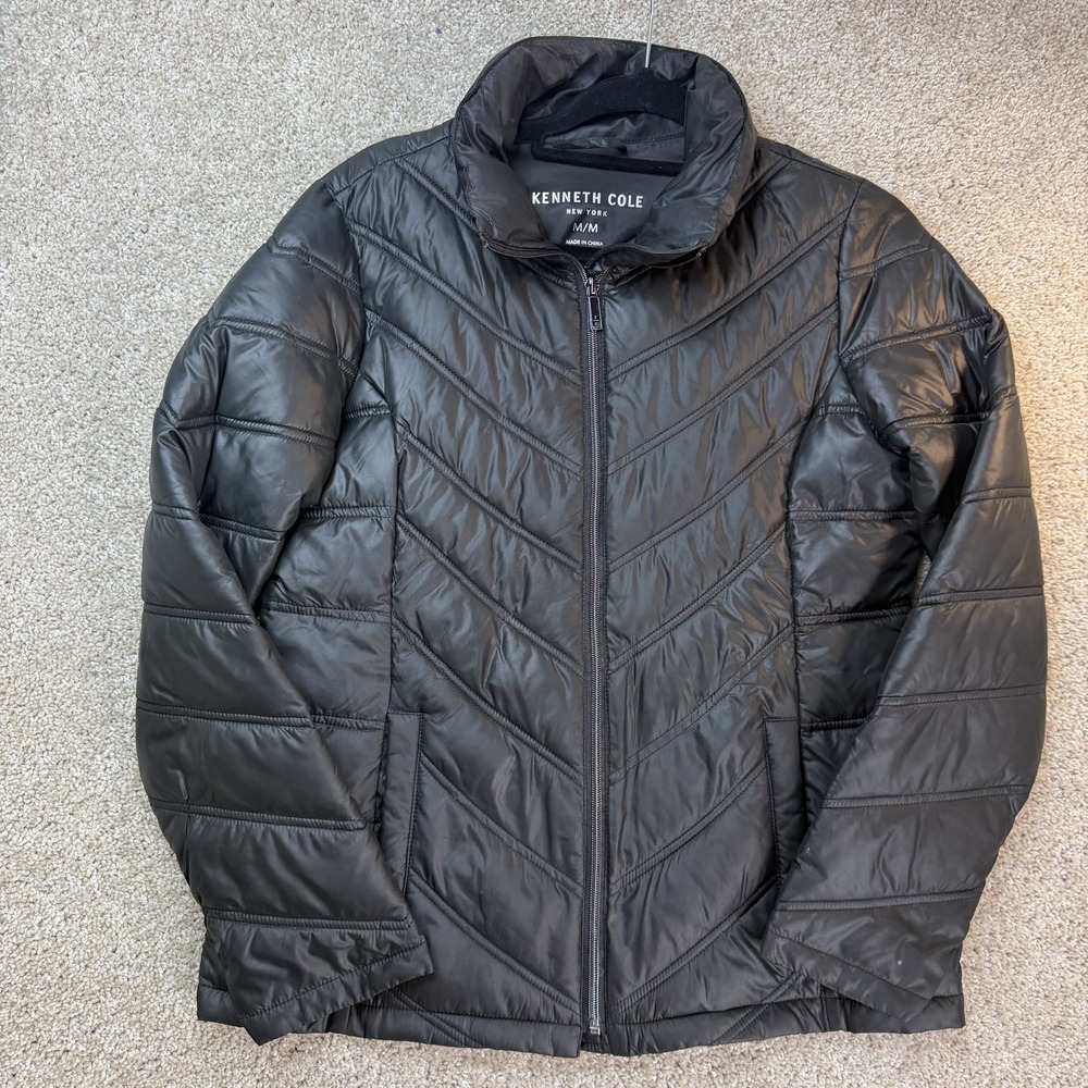 Kenneth Cole New York Jacket Womens Medium Black Puffer Quilted Full Zip Lined